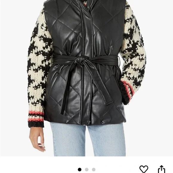 NWT BLANK NYC faux leather puffer vest ,zip front, pockets and optional belt